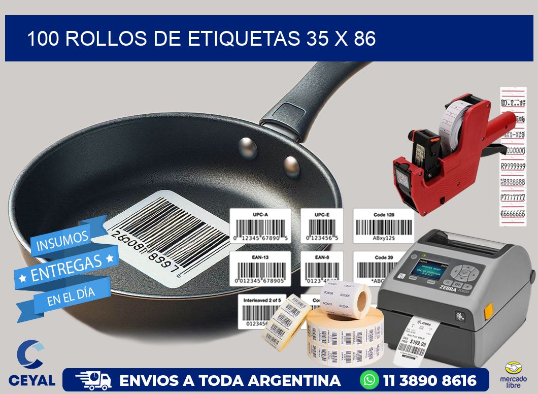 100 ROLLOS DE ETIQUETAS 35 x 86