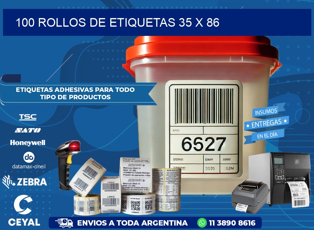 100 ROLLOS DE ETIQUETAS 35 x 86