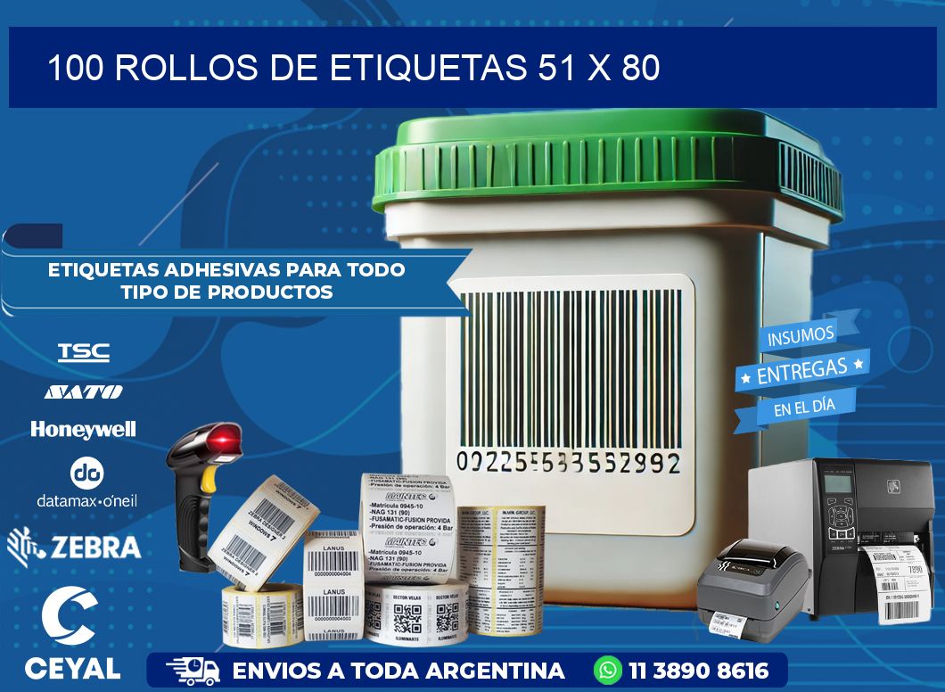 100 ROLLOS DE ETIQUETAS 51 x 80
