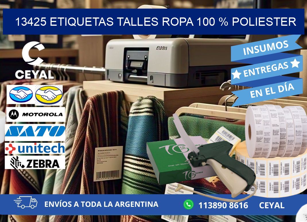 13425 ETIQUETAS TALLES ROPA 100 % POLIESTER