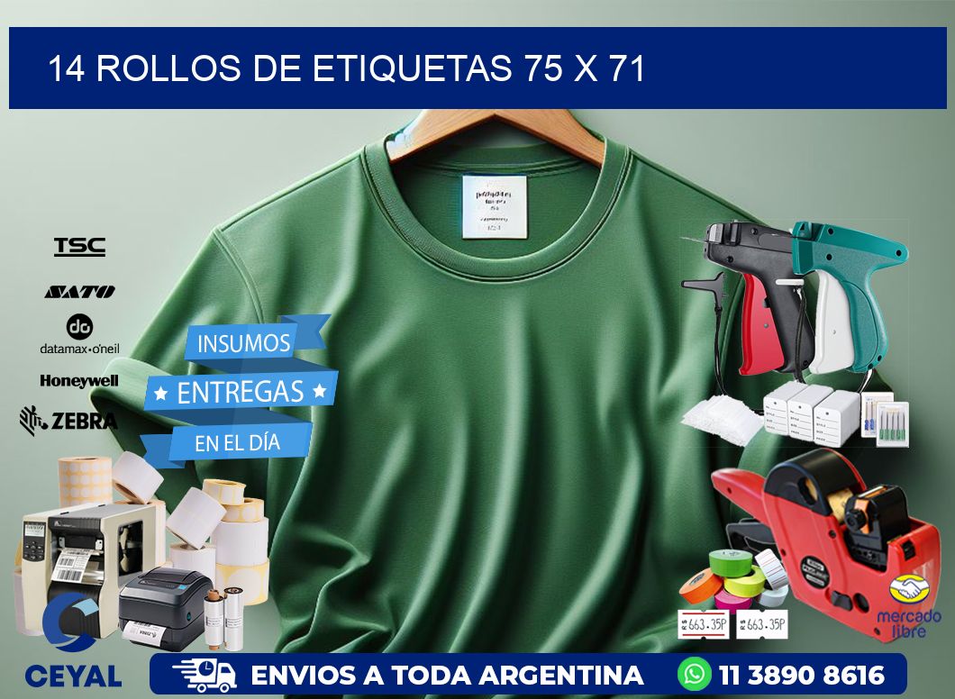 14 ROLLOS DE ETIQUETAS 75 x 71