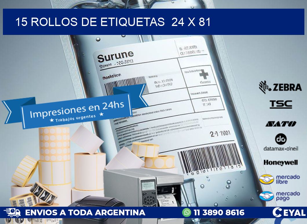 15 ROLLOS DE ETIQUETAS  24 x 81