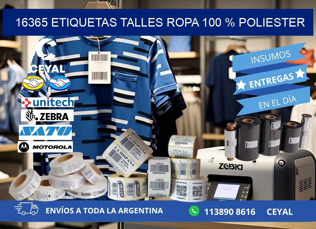16365 ETIQUETAS TALLES ROPA 100 % POLIESTER