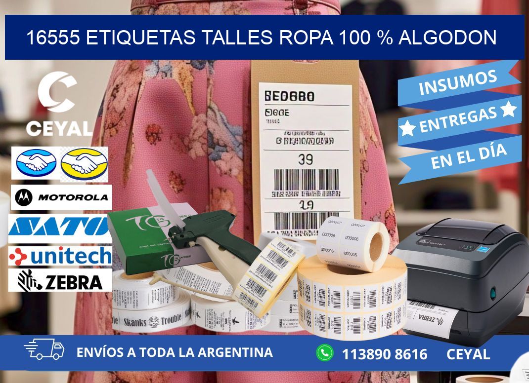 16555 ETIQUETAS TALLES ROPA 100 % ALGODON