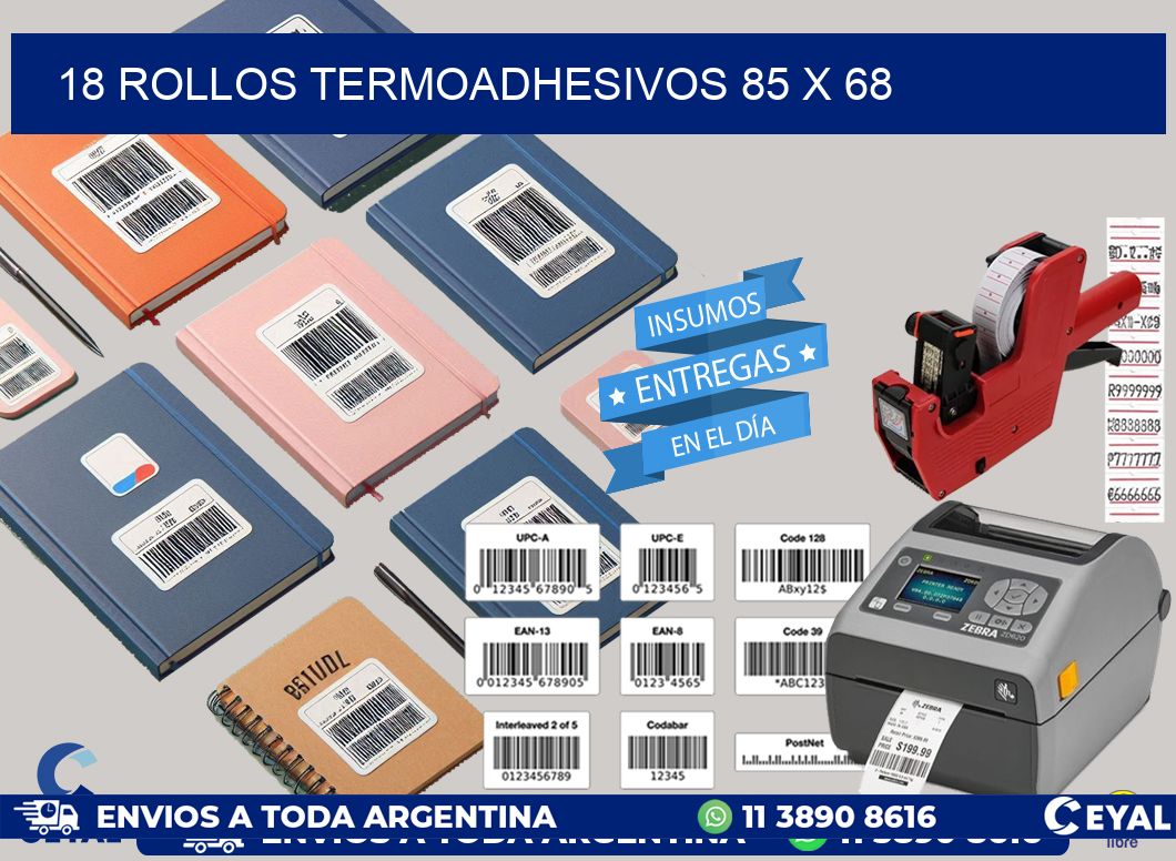 18 ROLLOS TERMOADHESIVOS 85 x 68