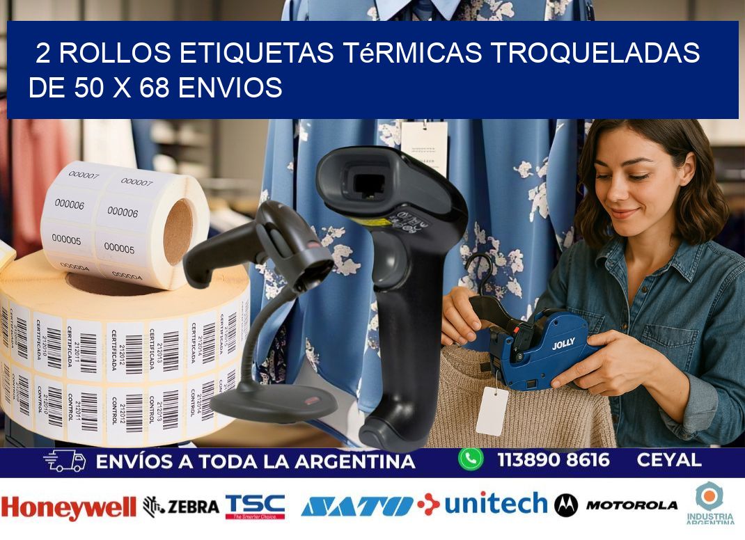 2 Rollos Etiquetas Térmicas Troqueladas De 50 x 68 ENVIOS
