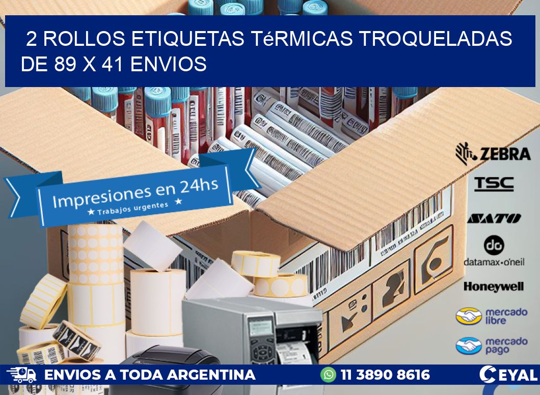 2 Rollos Etiquetas Térmicas Troqueladas De 89 x 41 ENVIOS