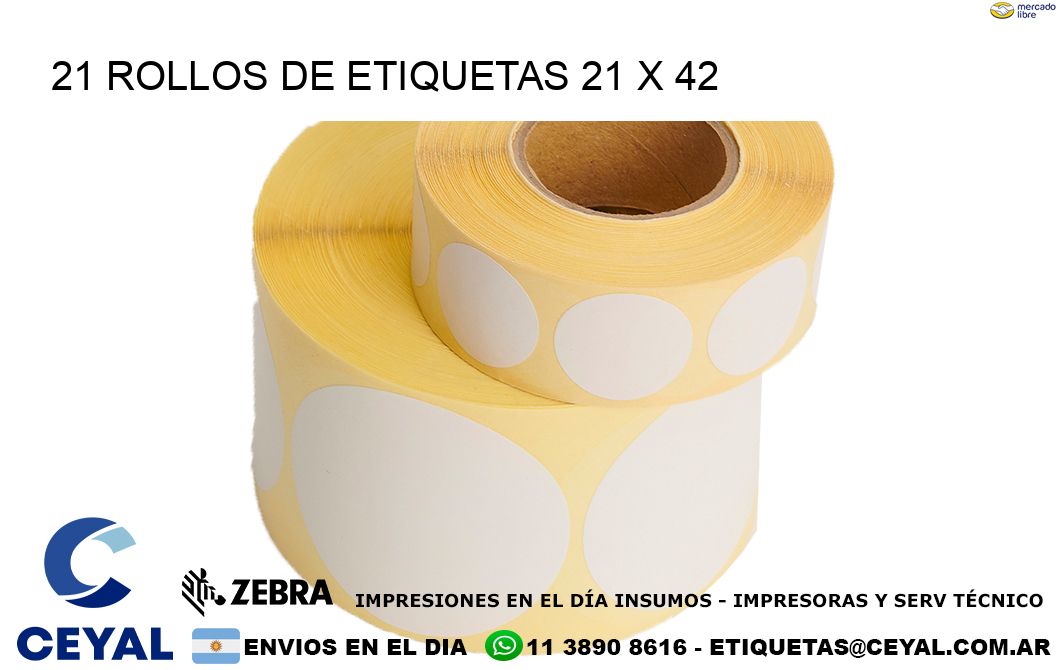 21 ROLLOS DE ETIQUETAS 21 x 42