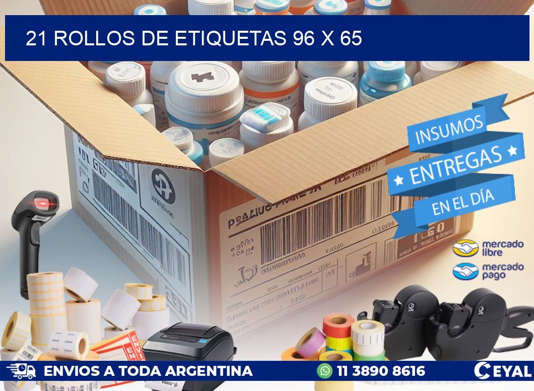 21 ROLLOS DE ETIQUETAS 96 x 65