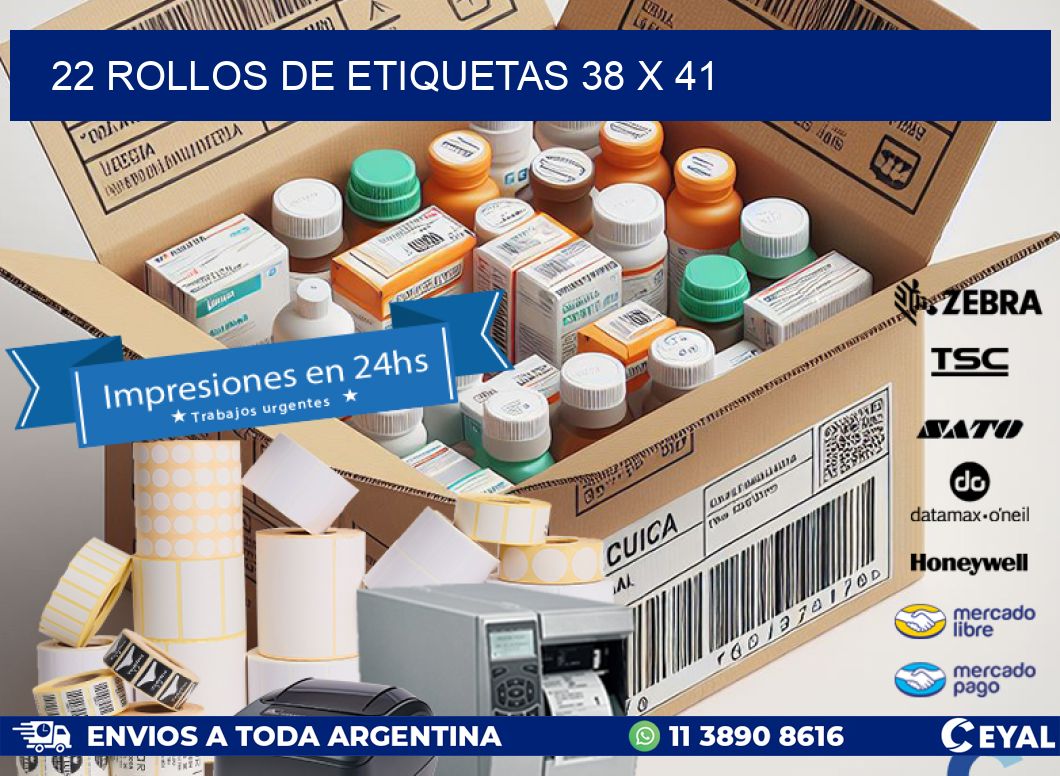 22 ROLLOS DE ETIQUETAS 38 x 41