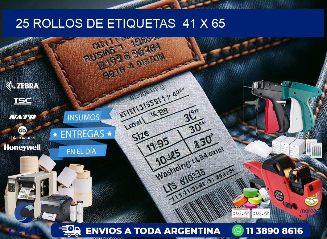25 ROLLOS DE ETIQUETAS  41 x 65