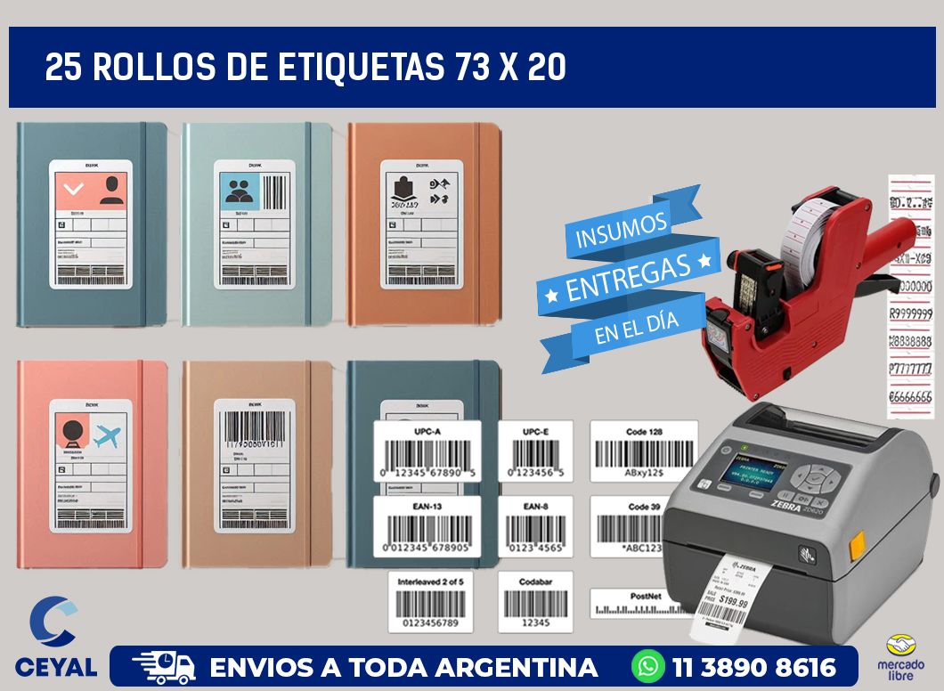 25 ROLLOS DE ETIQUETAS 73 x 20