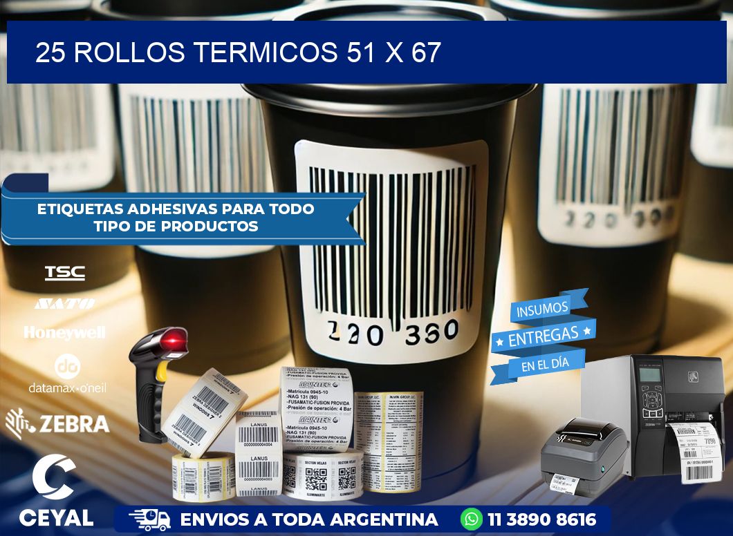 25 ROLLOS TERMICOS 51 x 67
