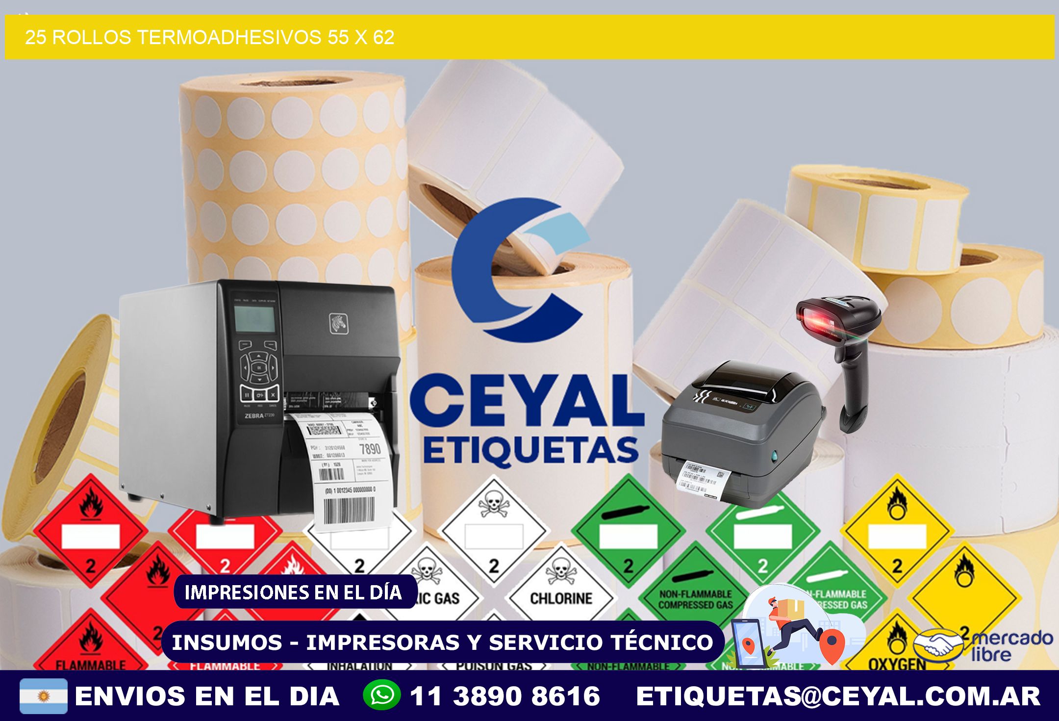 25 ROLLOS TERMOADHESIVOS 55 x 62