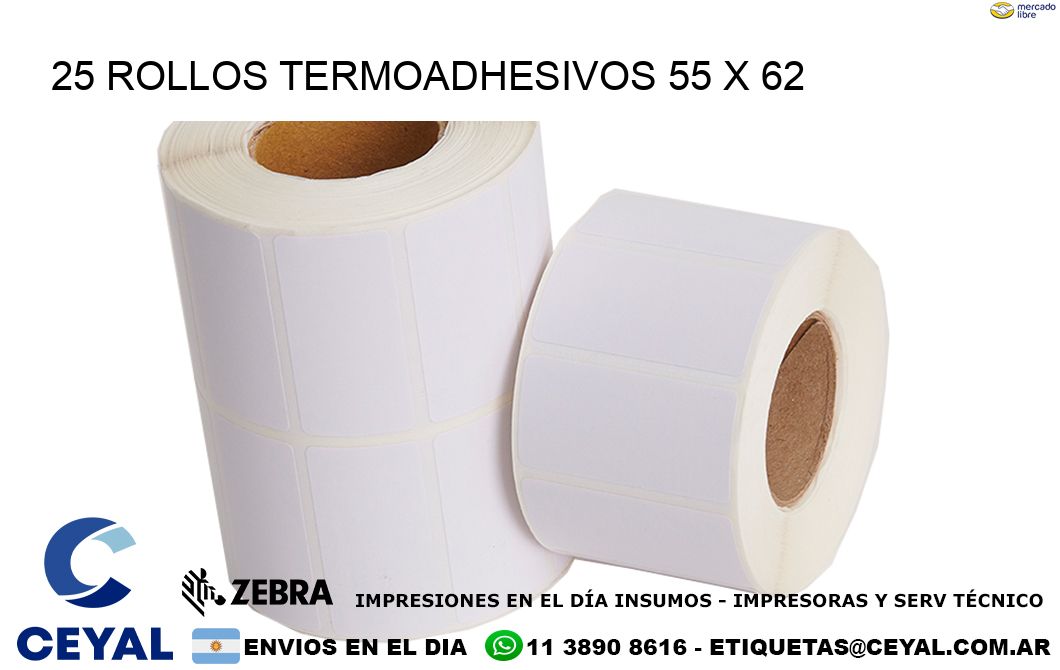 25 ROLLOS TERMOADHESIVOS 55 x 62
