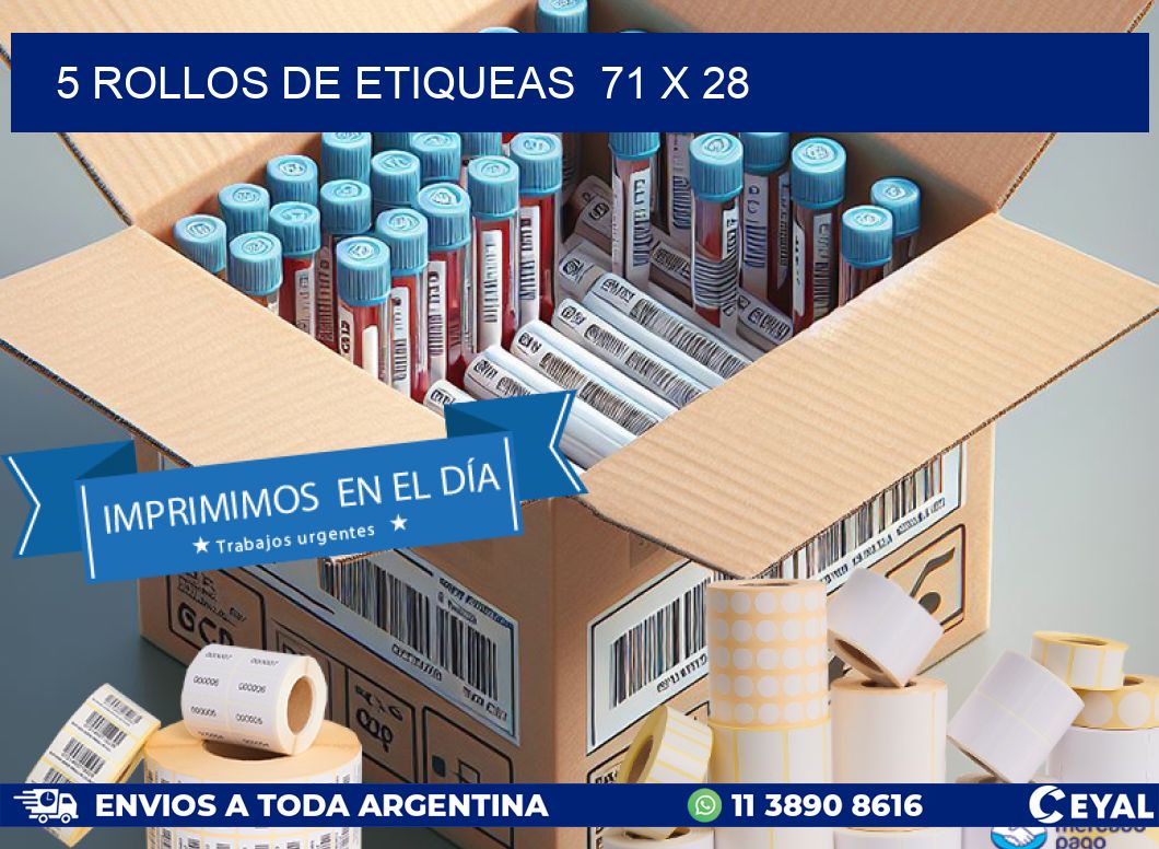 5 ROLLOS DE ETIQUEAS  71 x 28