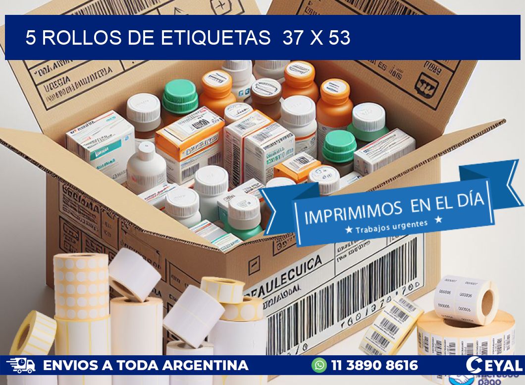 5 ROLLOS DE ETIQUETAS  37 x 53