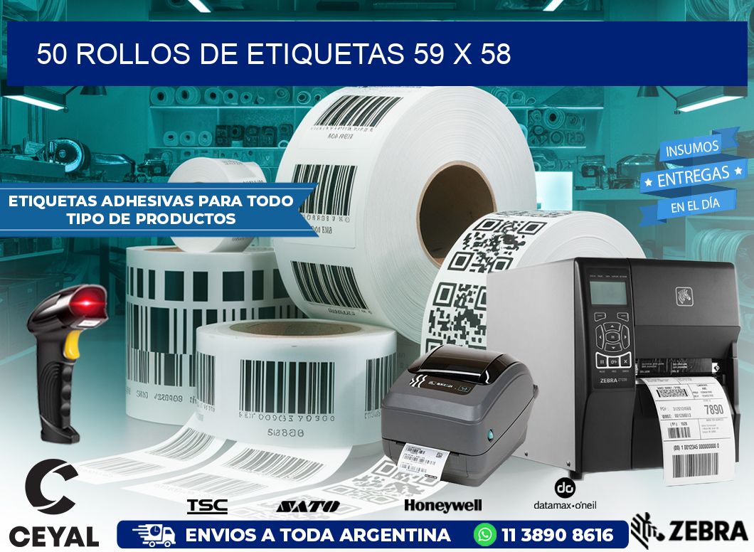 50 ROLLOS DE ETIQUETAS 59 x 58