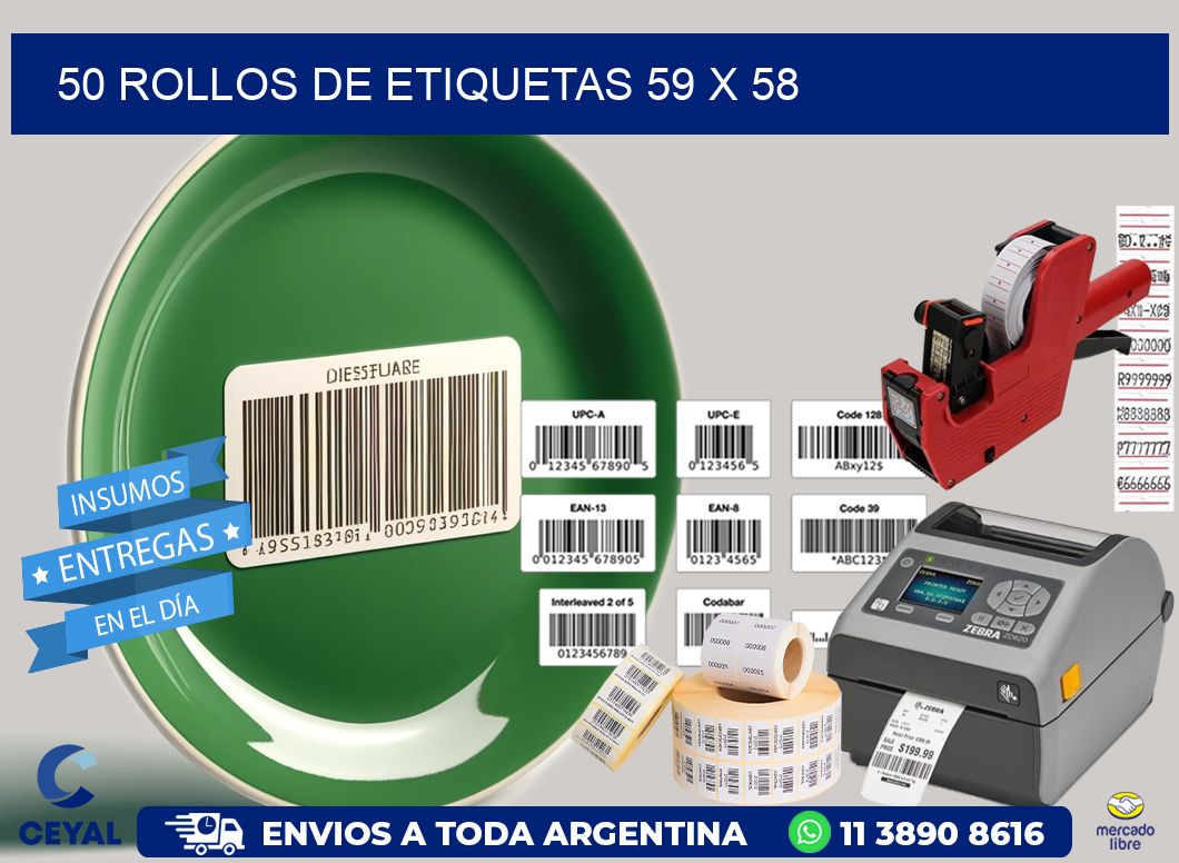 50 ROLLOS DE ETIQUETAS 59 x 58
