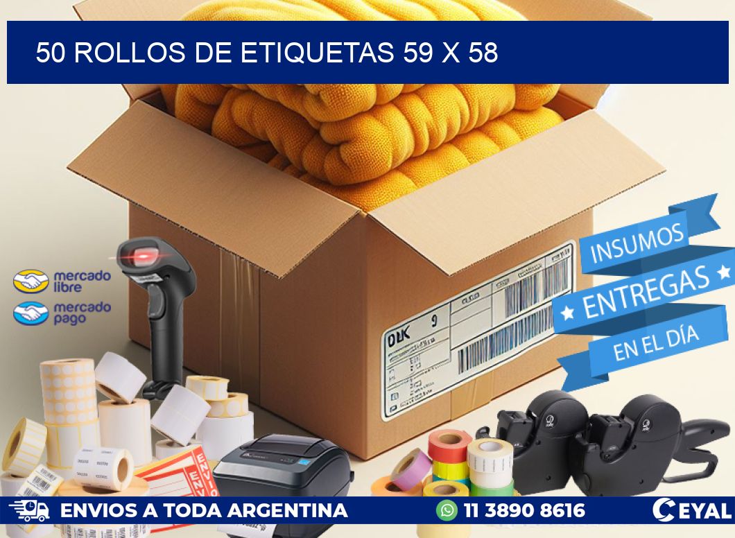 50 ROLLOS DE ETIQUETAS 59 x 58