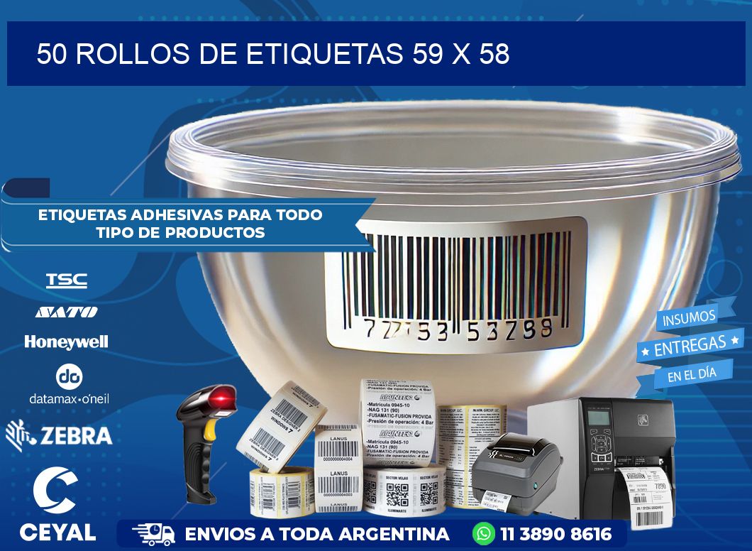 50 ROLLOS DE ETIQUETAS 59 x 58