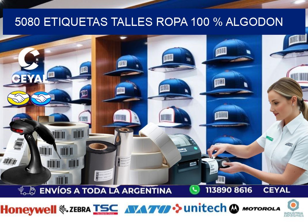 5080 ETIQUETAS TALLES ROPA 100 % ALGODON