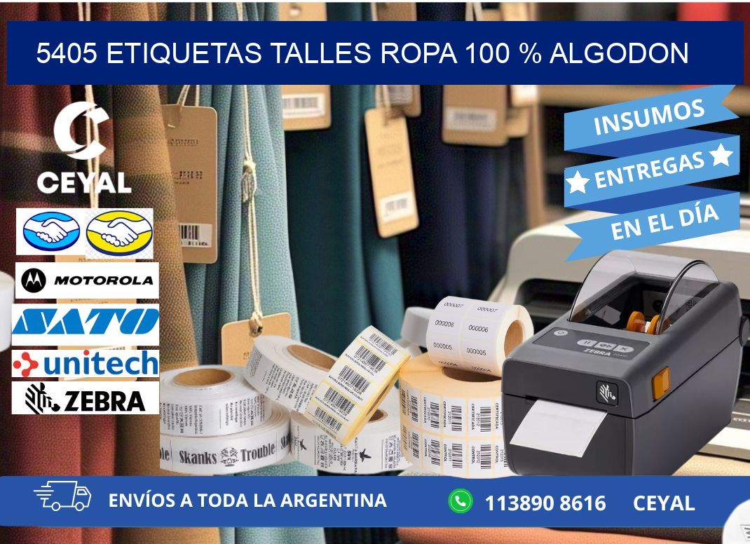 5405 ETIQUETAS TALLES ROPA 100 % ALGODON