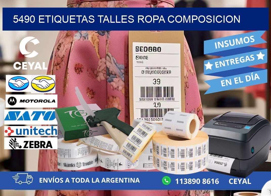 5490 ETIQUETAS TALLES ROPA COMPOSICION