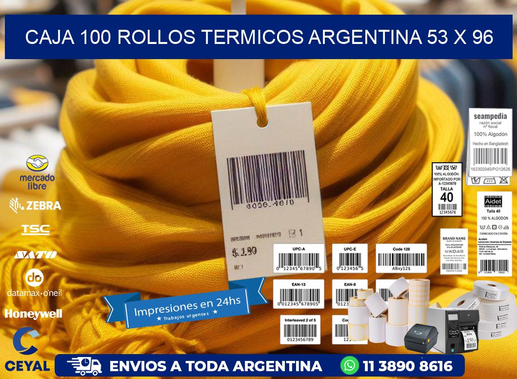 CAJA 100 ROLLOS TERMICOS ARGENTINA 53 x 96