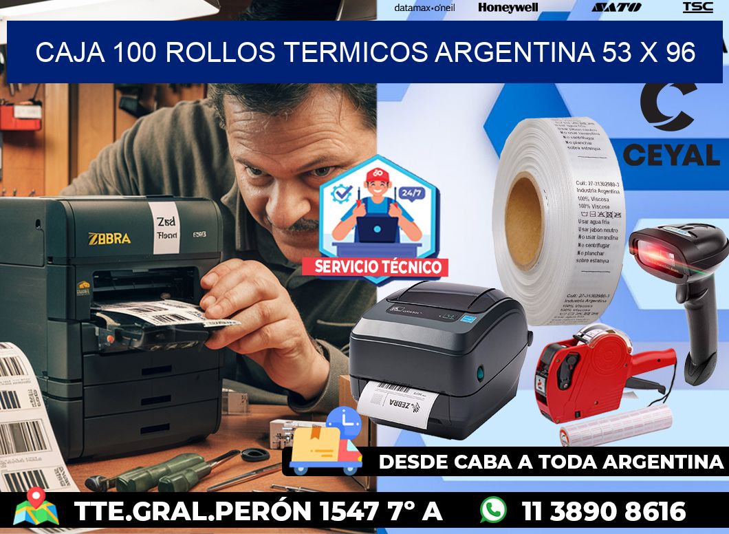 CAJA 100 ROLLOS TERMICOS ARGENTINA 53 x 96