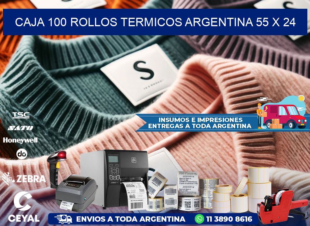 CAJA 100 ROLLOS TERMICOS ARGENTINA 55 x 24