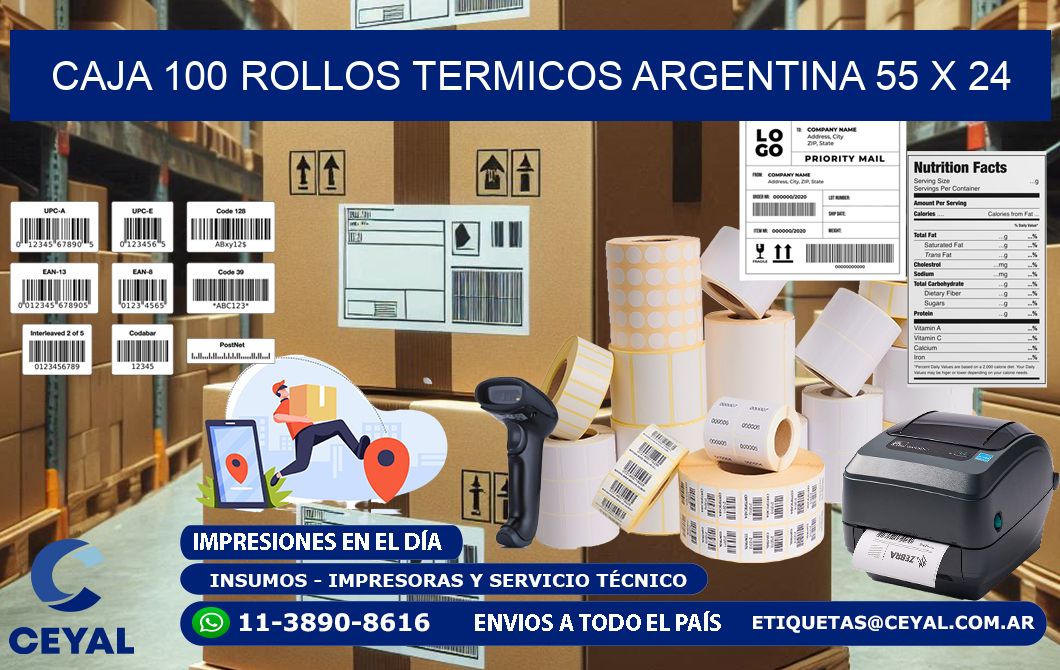 CAJA 100 ROLLOS TERMICOS ARGENTINA 55 x 24