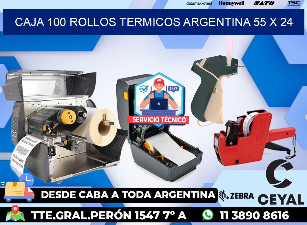 CAJA 100 ROLLOS TERMICOS ARGENTINA 55 x 24