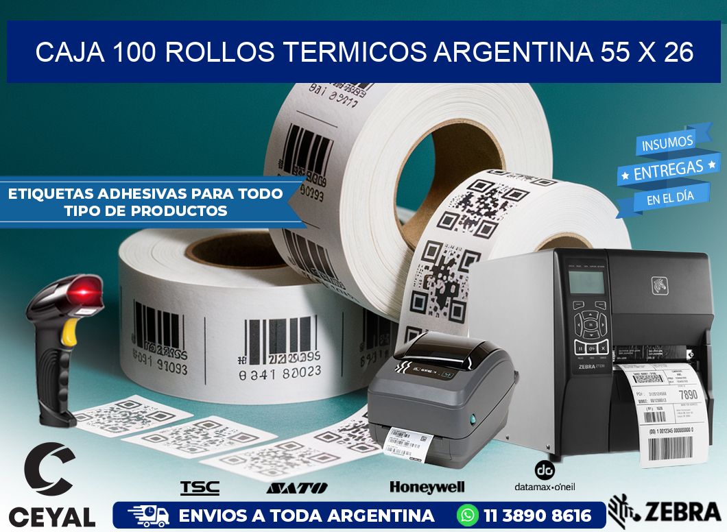 CAJA 100 ROLLOS TERMICOS ARGENTINA 55 x 26