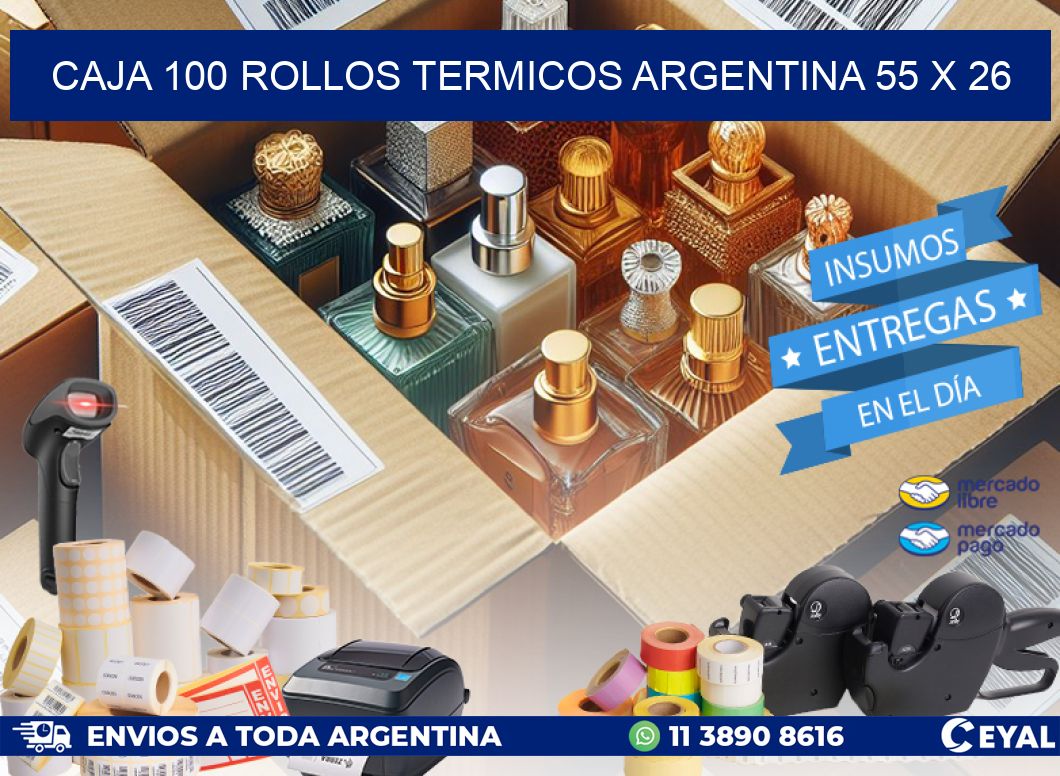 CAJA 100 ROLLOS TERMICOS ARGENTINA 55 x 26