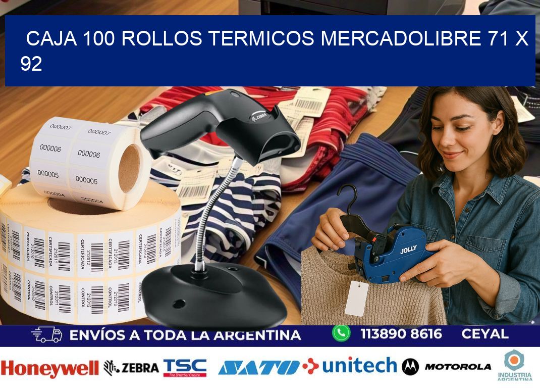 CAJA 100 ROLLOS TERMICOS MERCADOLIBRE 71 x 92