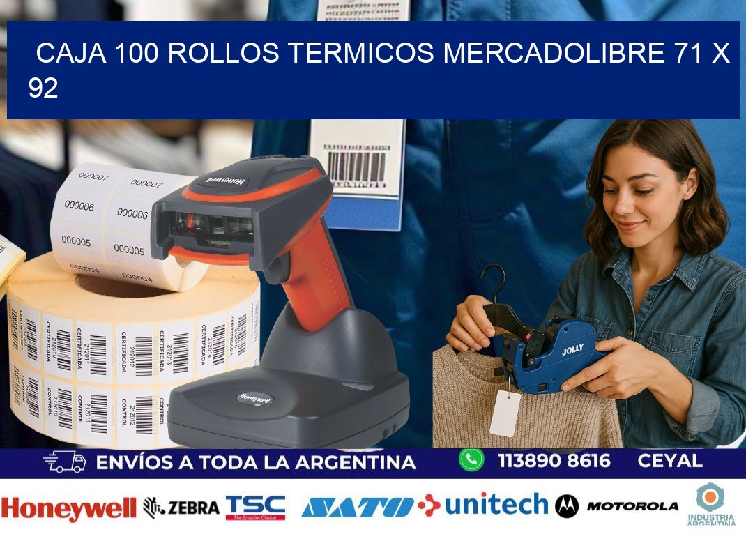 CAJA 100 ROLLOS TERMICOS MERCADOLIBRE 71 x 92