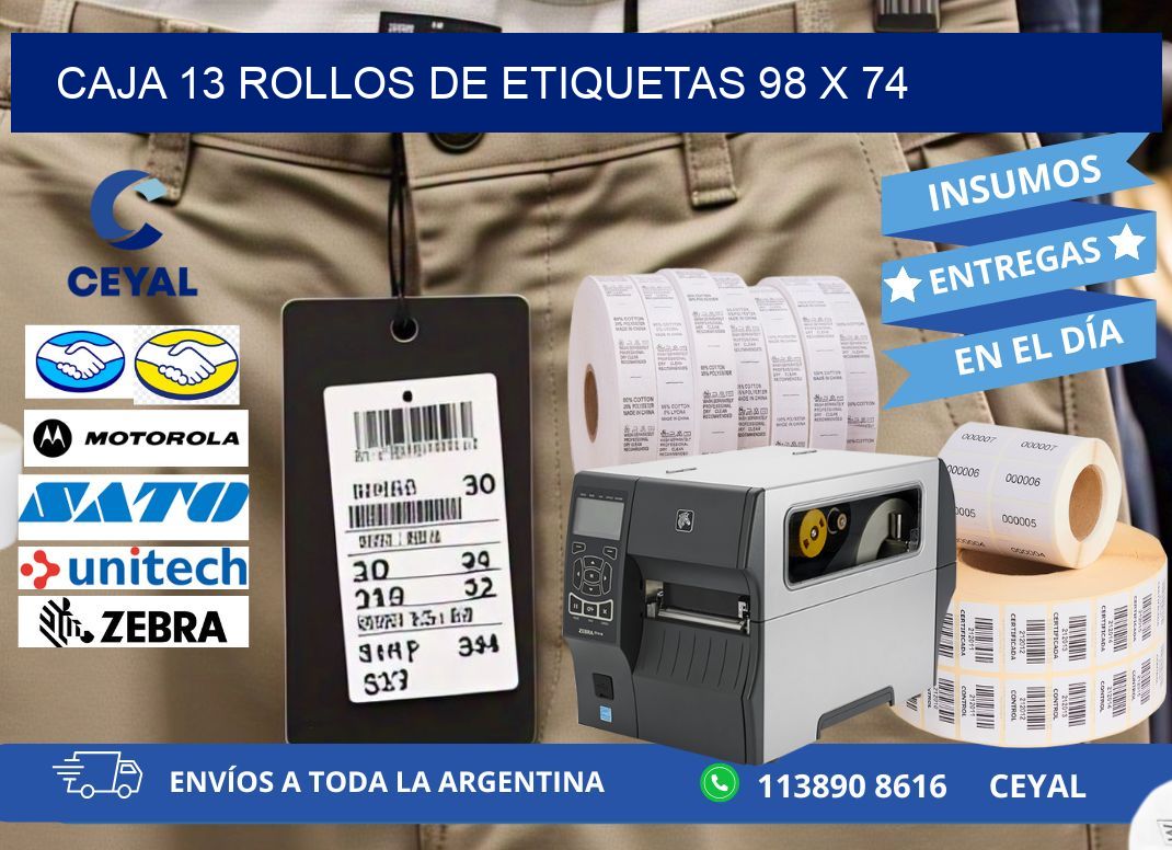 CAJA 13 ROLLOS DE ETIQUETAS 98 x 74