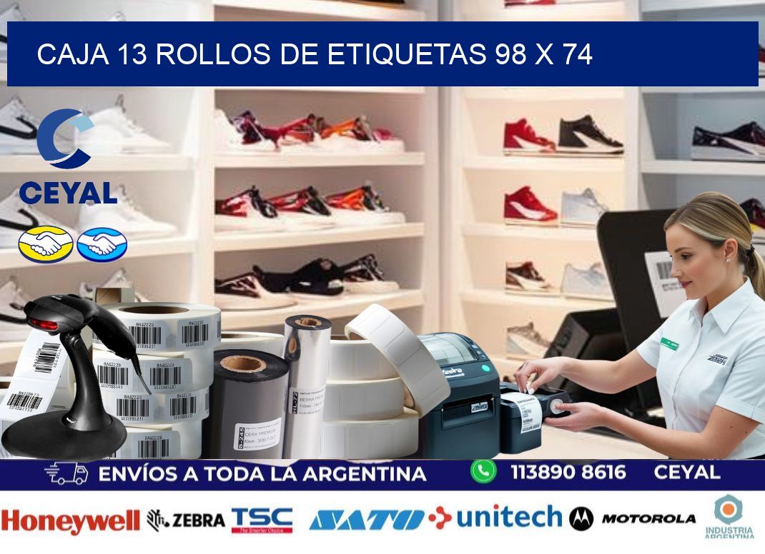 CAJA 13 ROLLOS DE ETIQUETAS 98 x 74