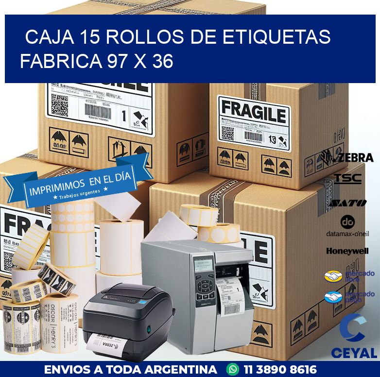 CAJA 15 ROLLOS DE ETIQUETAS  FABRICA 97 x 36