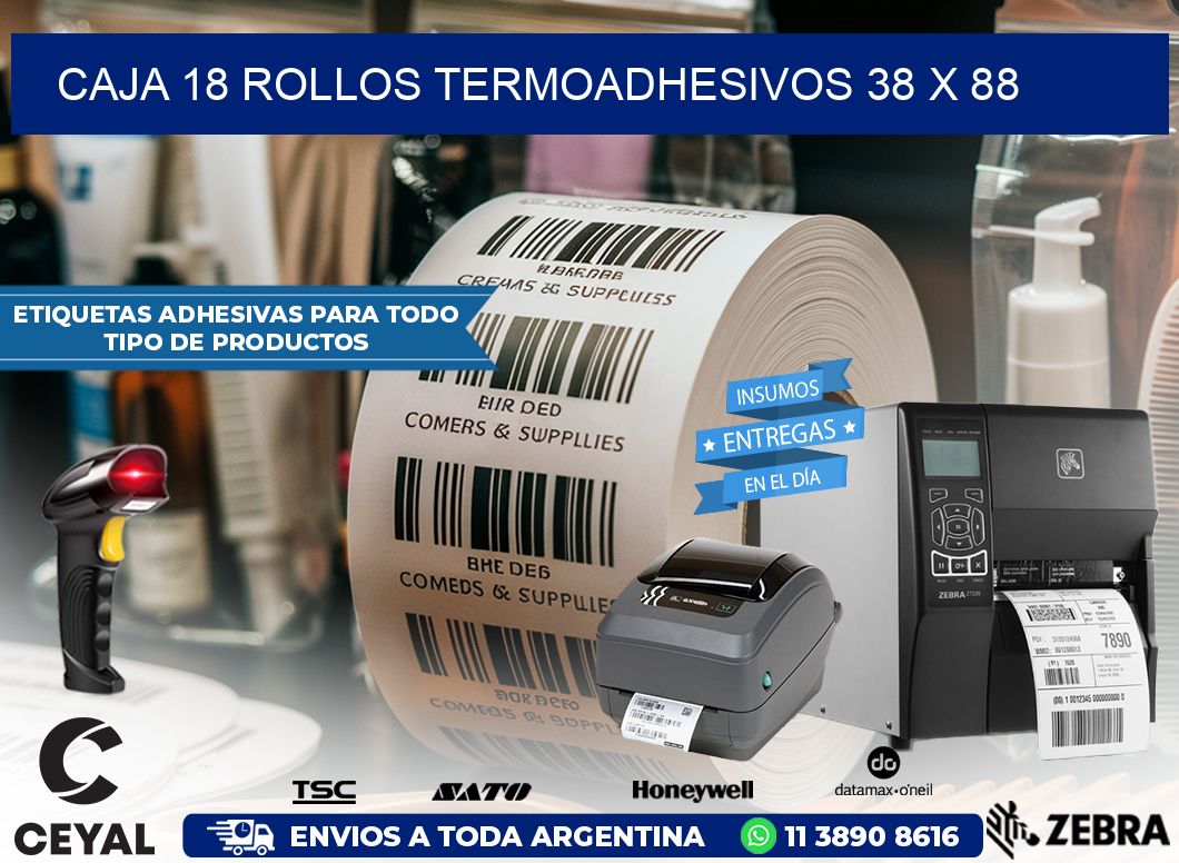 CAJA 18 ROLLOS TERMOADHESIVOS 38 x 88