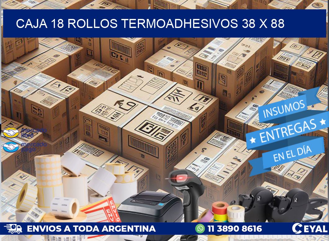 CAJA 18 ROLLOS TERMOADHESIVOS 38 x 88