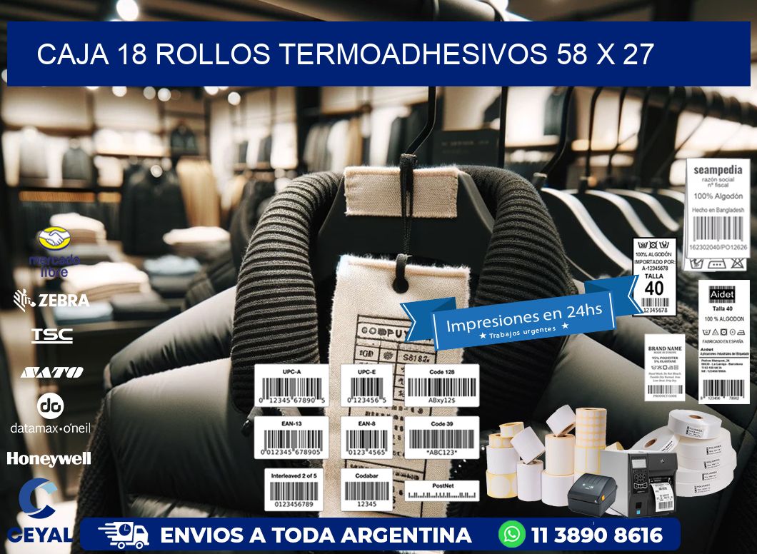 CAJA 18 ROLLOS TERMOADHESIVOS 58 x 27