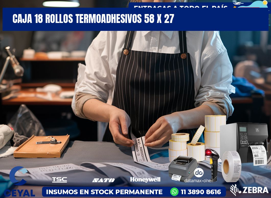 CAJA 18 ROLLOS TERMOADHESIVOS 58 x 27