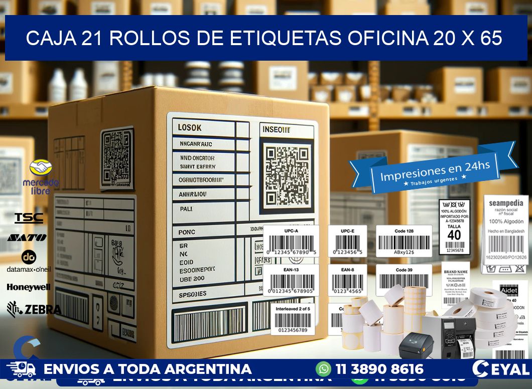 CAJA 21 ROLLOS DE ETIQUETAS OFICINA 20 x 65