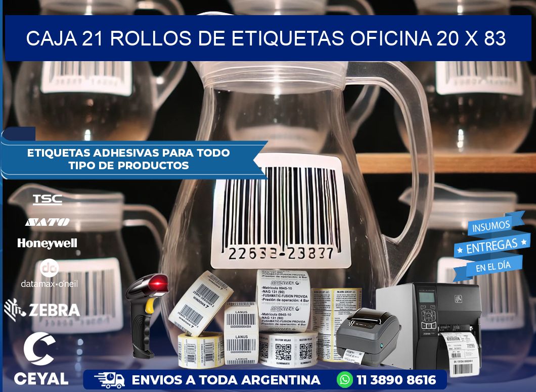 CAJA 21 ROLLOS DE ETIQUETAS OFICINA 20 x 83
