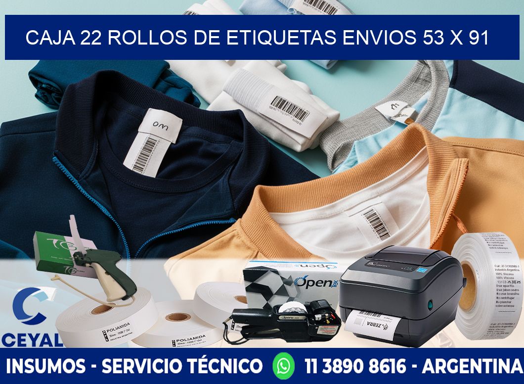 CAJA 22 ROLLOS DE ETIQUETAS ENVIOS 53 x 91