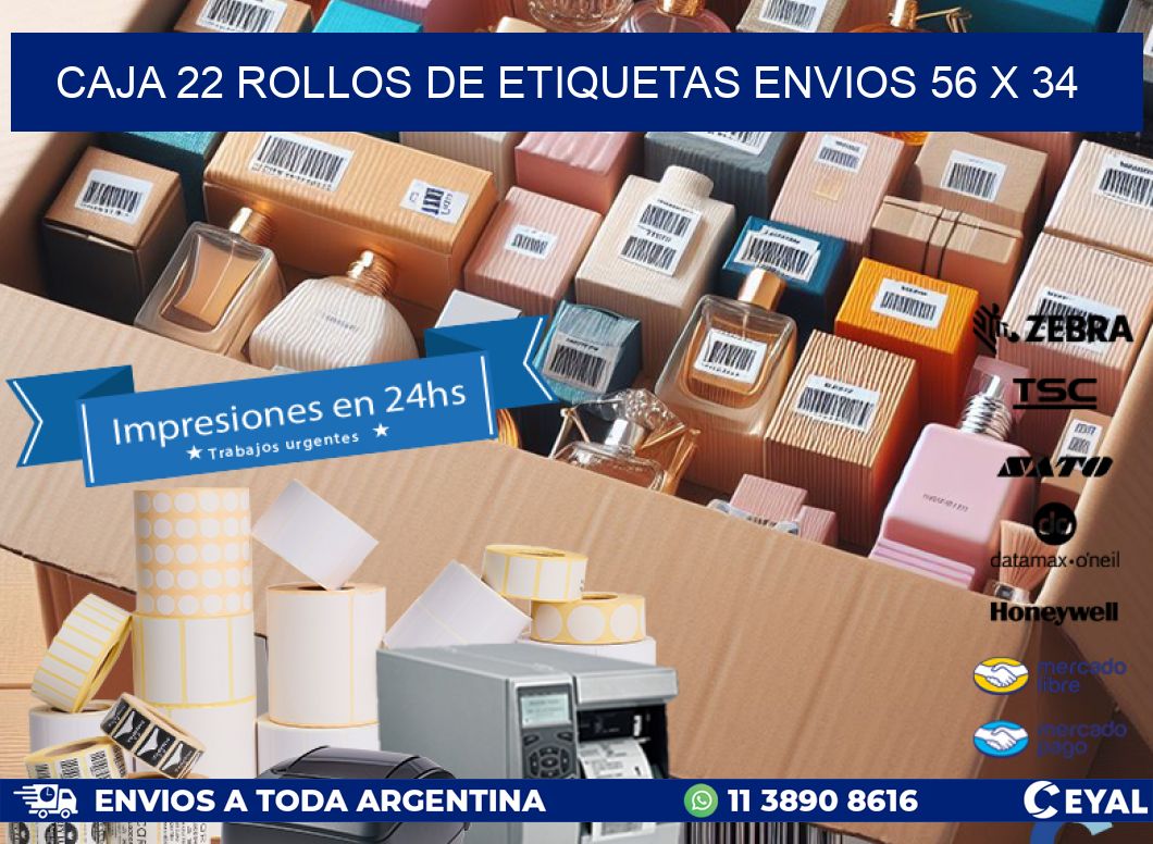 CAJA 22 ROLLOS DE ETIQUETAS ENVIOS 56 x 34