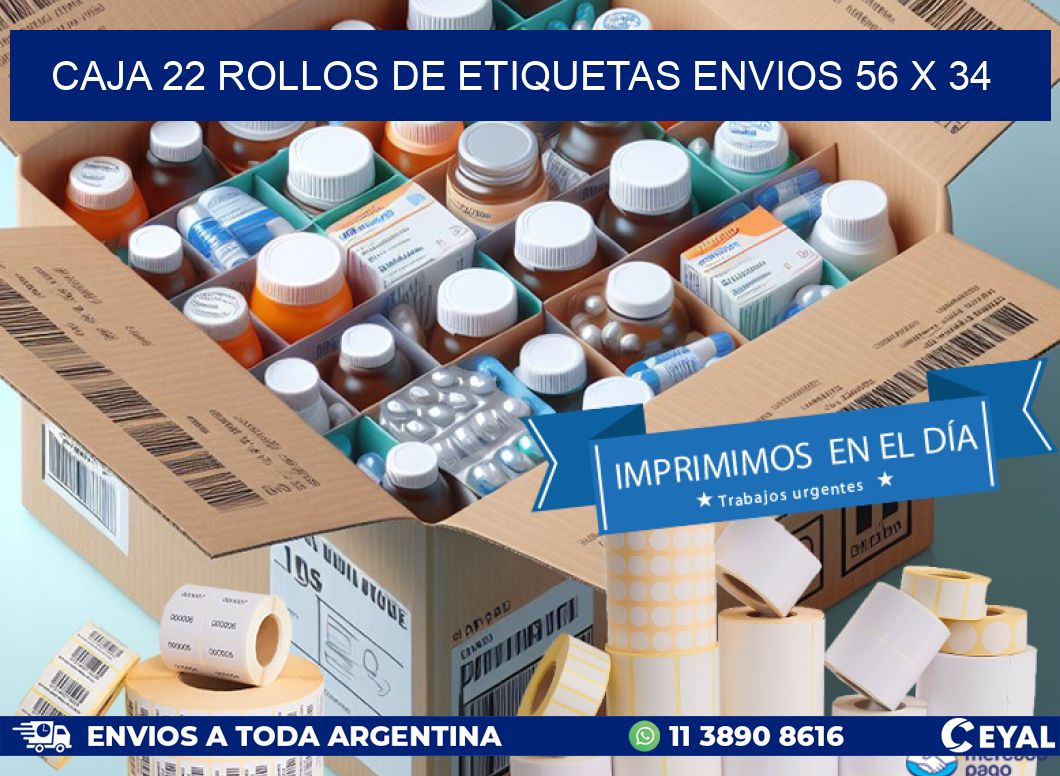 CAJA 22 ROLLOS DE ETIQUETAS ENVIOS 56 x 34