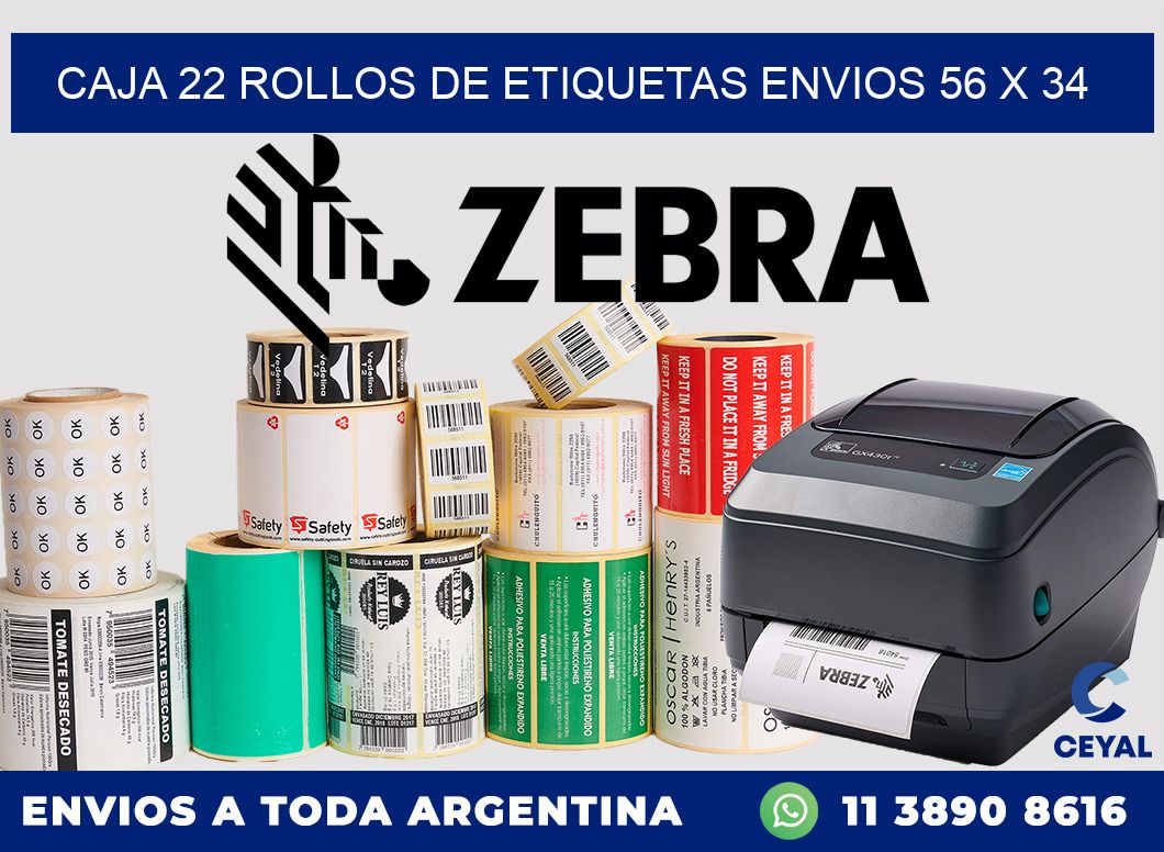 CAJA 22 ROLLOS DE ETIQUETAS ENVIOS 56 x 34